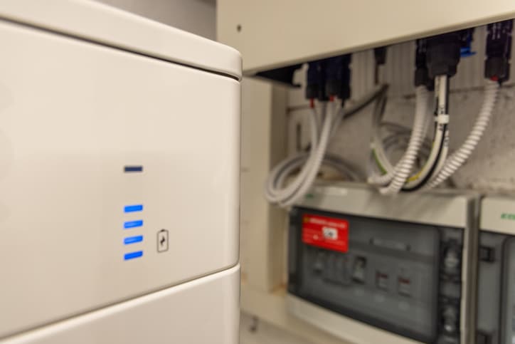 Licensed electrician installing a home battery storage system in Murrieta California